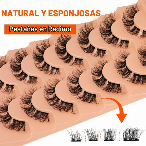 Vista 5 de Extensiones de pestañas de racimo naturales, rizado D, pestañas postizas individuales y dispersas, para colocar en casa, multipack de extensiones