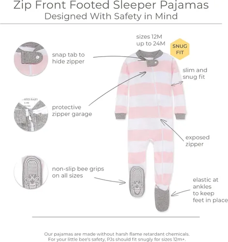 Vista 2 de Burt's Bees Baby Pijama para bebé niña, 100% algodón orgánico, pijama de una pieza, overol diagonal con cremallera, ajuste cómodo
