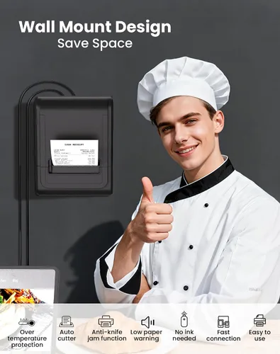 Vista 4 de Impresora de Recibos Térmica vretti, Impresora Térmica Directa de 3'1/8 80mm con USB Serial LAN Port - Impresora POS de Cocina con Soporte