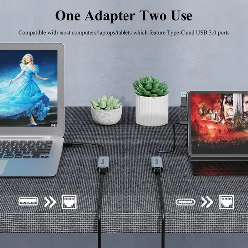Vista 5 de Adaptador Wavlink USB C a Ethernet de 2.5 Gbps, adaptador USB 2 en 1 a Ethernet 2.5G, convertidor de red USB-C a RJ45