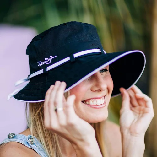 Vista 7 de Sombrero de sol de algodón en contraste para mujer con lazo de tamaño, ala de 3 pulgadas