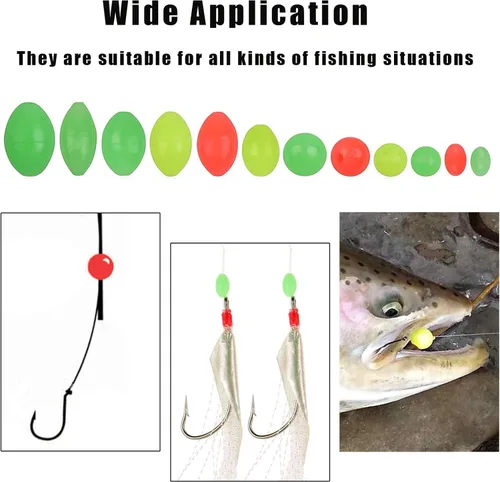 Vista 6 de Surtido de cuentas de pesca, 1000 unidades, huevos de cebo de pesca, plástico suave, ovalada, forma redonda, cuentas de brillo, mezcla