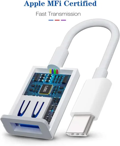 Vista 2 de Adaptador USB-C a USB para iPhone 15, 16, 17, MacBook Pro Air 2025, iMac iPad mini Pro, compatible con convertidor de cable USB OTG certificado MFi