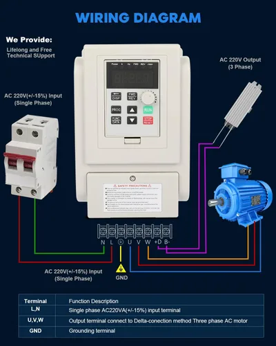 Vista 2 de FAHKNS Unidad de frecuencia variable AC 220V/4KW 6HP 20A VFD Inversor monofásico a 3 Fase Convertidor de frecuencia para control de velocidad
