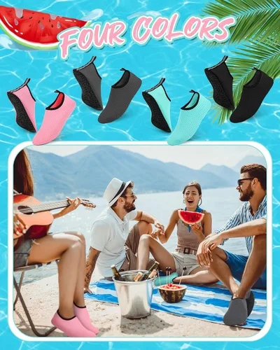 Vista 3 de Handepo 4 pares de zapatos de agua para mujeres y hombres, calcetines de secado rápido, zapatos de natación unisex para playa, piscina, deportes