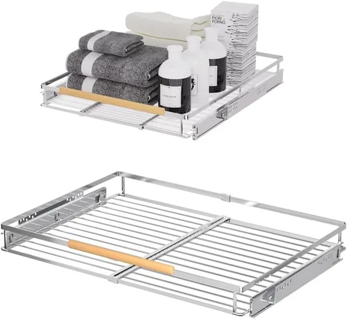 Vista 7 de Cajón de cesta deslizante expandible, organizador de gabinete extraíble, estantes de despensa deslizables resistentes para cocina, debajo