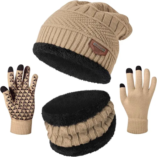 Vista 22 de Loritta Winter Hats for Men, 3 PCS Fleece Beanie Scarf Gloves Set A-Negro