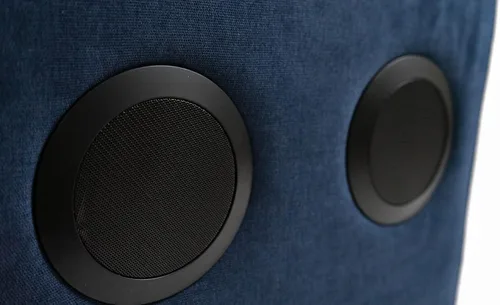 Vista 6 de Sunset Trading Pixie - Sofá modular de 4 piezas Salidas de consola con altavoz Bluetooth, almacenamiento USB, portavasos de tela azul