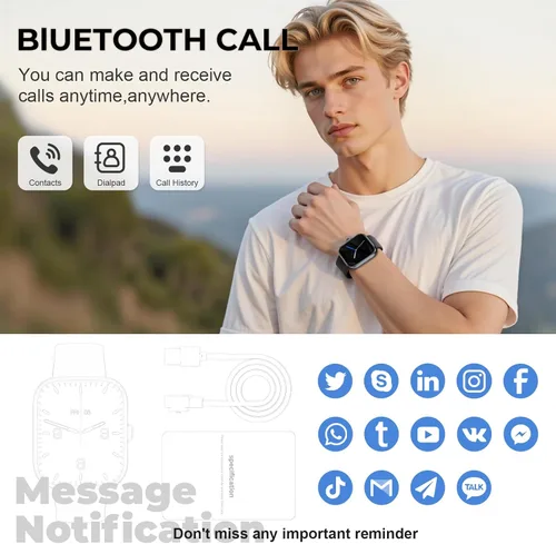 Vista 2 de Reloj inteligente para hombres y mujeres, reloj de fitness con pantalla táctil HD de 1.83 pulgadas con notificaciones Bluetooth de llamadas