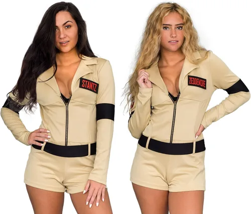 Vista 2 de Mad Engine Disfraz de Cazafantasmas para mujer con 4 parches intercambiables con nombre