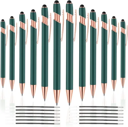 Vista 17 de 12 unidades 2 en 1 bolígrafo con punta de lápiz capacitivo, 1,0 mm de tinta negra, bolígrafo metálico con punta de lápiz capacitivo para pantallas