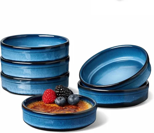 Vista 13 de ONEMORE Ramekins - Juego de 6 moldes aptos para horno, 4 onzas, cuencos de cerámica para souffle, natillas, salsa de inmersión, postre, microondas