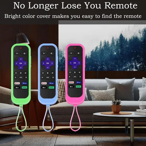 Vista 7 de Juego de 3 fundas para controles remotos Westinghouse Roku TV Onn Roku TCL Hisense Roku Funda protectora de silicona universal para Roku Remote