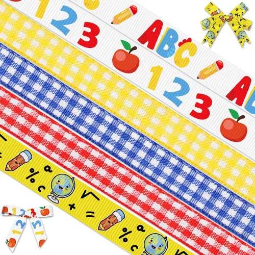 Vista 9 de Threetols 6 rollos de cintas de regreso a la escuela, 3/8 pulgadas, grogrén para día escolar, negro, verde, amarillo, lápiz de manzana, ABC Negro