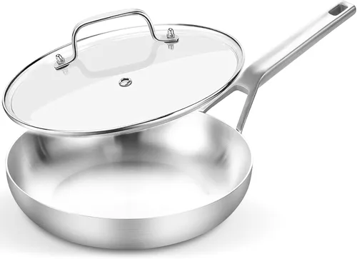 Vista 16 de Yeksum Sartén de acero inoxidable de triple capa completamente adherida de 8 pulgadas, sartenes para tortilla, sartén para huevos, sartén de chef