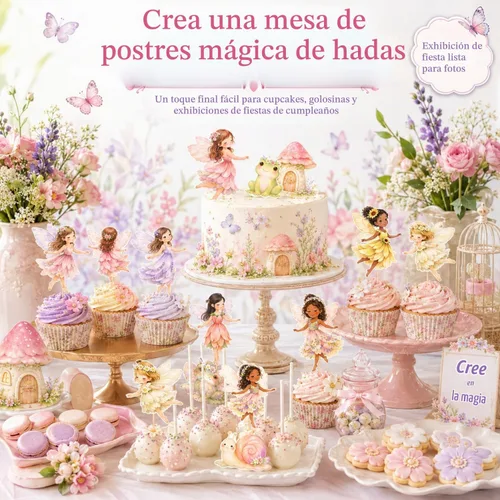 Vista 8 de ALISSAR 36 adornos para cupcakes de hadas, decoración de fiesta