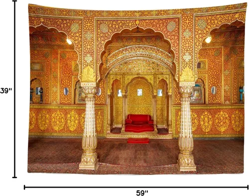 Vista 8 de BELECO Telón de fondo de tela de 5 x 3 pies del palacio real indio, sala de audiencia privada en el trono de Anup Mahal y Maharaja con tallas