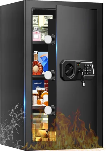 Vista 12 de Caja fuerte pequeña de 1.3 Cub para uso doméstico, a prueba de fuego y agua, caja de seguridad digital ignífuga con cerradura de combinación
