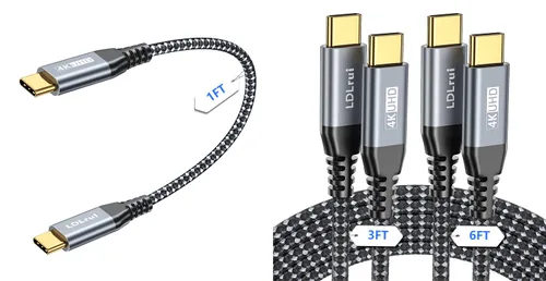 Vista 15 de LDLrui Cable de monitor USB C, pantalla 4K 60HZ, ángulo recto de 1 pie, transferencia de datos de 20 Gbps, carga de 100 W, cable de video USB 3.2