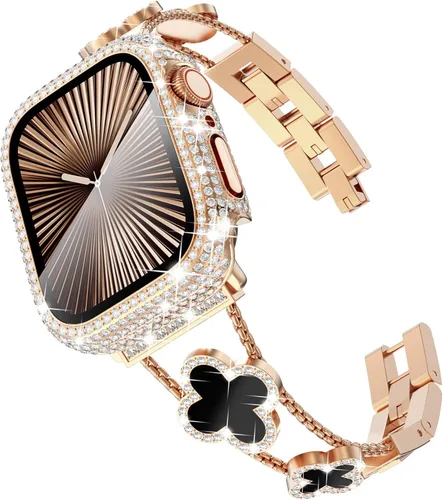 Vista 13 de Surace - Correa compatible con Apple Watch de 1.50 pulgadas para mujer, correa de metal con diamantes de imitación y circón en acero inoxidable