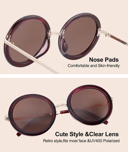 Vista 27 de JOOX Gafas de sol redondas polarizadas retro para mujer, gafas de sol vintage de gran tamaño con lente de protección UV 100%