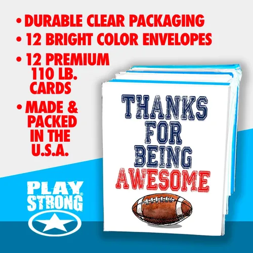 Vista 2 de Play Strong Tarjetas de notas de fútbol gracias por ser impresionantes, paquete de 12 (4.25 x 5.5 pulgadas), tarjetas de notas deportivas ilustradas