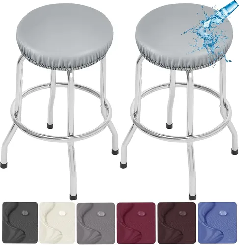 Vista 12 de Fundas para taburetes, paquete de 2 fundas elásticas impermeables de poliuretano para taburetes de bar, extraíbles y lavables, con bandas elásticas