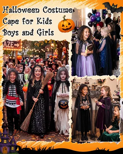 Vista 7 de JenPen Capa transparente para Halloween, color negro, para niños, con capucha de gran tamaño, cosplay