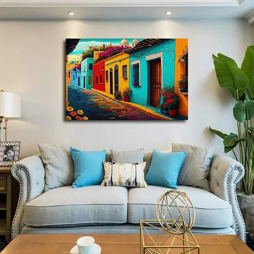Vista 4 de Pintura de pueblo mexicano, impresiones artísticas mexicanas, decoración de arte mexicano, póster de arte mexicano, arte popular mexicano, arte