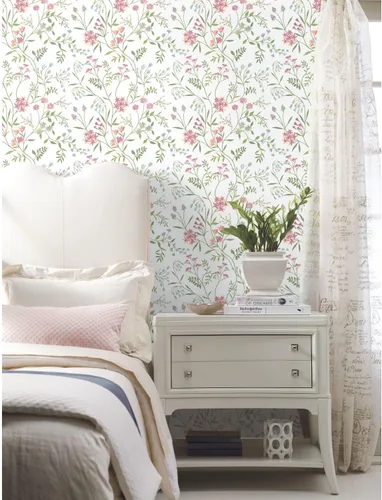 Vista 9 de RoomMates White Meadow Mix - Papel tapiz autoadhesivo Blanco/Verde/Rosa