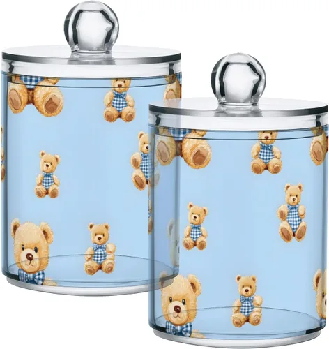 Vista 30 de Juego de 2 dispensadores de bastoncillos de algodón de mármol turquesa, recipiente de almacenamiento para baño, tapa de plástico acrílico, frasco