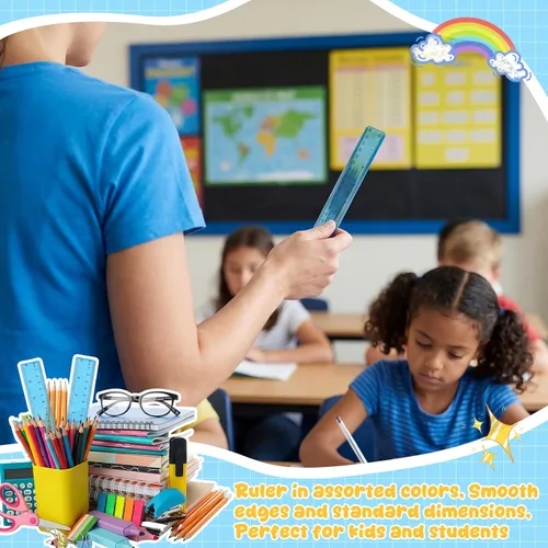 Vista 6 de EBOOT Paquete de 2 reglas de plástico rectas, herramienta de medición de plástico para la oficina escolar de estudiantes, color azul, 6 pulgadas