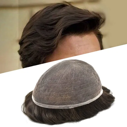 Vista 66 de Completo suizo encaje tupé para hombres pieza de pelo real sistema de reemplazo de cabello humano para hombres Toupee Hairpieces para hombres 7x9