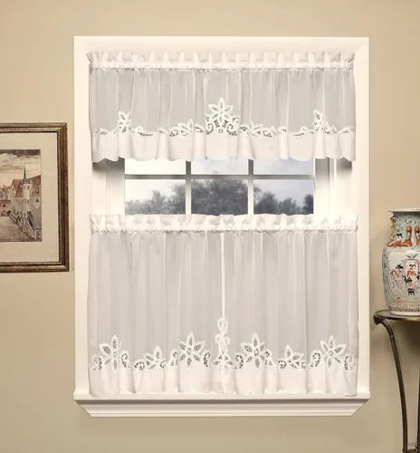 Vista 6 de Today's Curtain Plymouth Classic Battenburg - Cenefa transparente con apliques, 14 pulgadas, color crudo