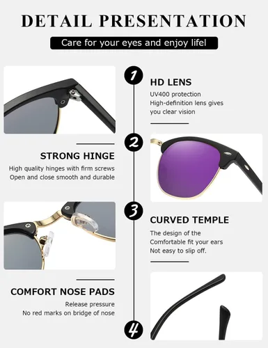 Vista 61 de AEVOGUE Gafas de sol polarizadas para mujeres y hombres semi marco retro gafas de sol AE0369