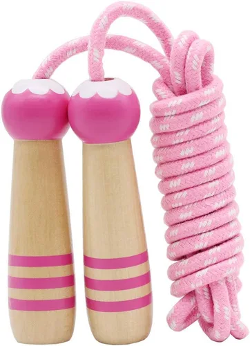 Vista 12 de Cuerda de Saltar para Niños, Cuerda de Saltar Ajustable de 7 Pies de Algodón con Mango de Madera para Niños y Niñas, Ejercicio al Aire Libre