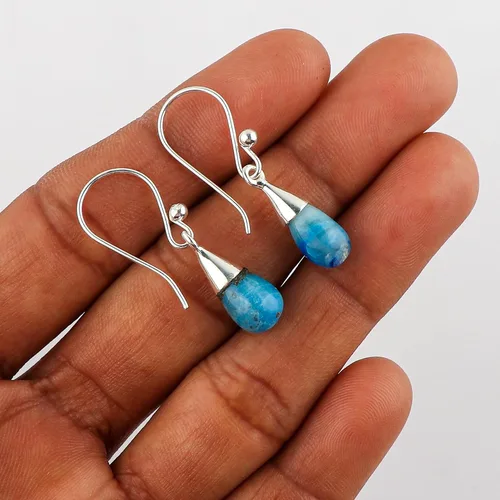 Vista 83 de Aretes de aro de cristal afganita natural Piedras afganas de alto grado Aretes chapados en plata Gota lisa Joyas de piedras preciosas hechas