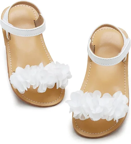 Vista 15 de Sandalias de verano para niñas con puntera abierta, sandalias planas de princesa con suela cómoda D742 Oro