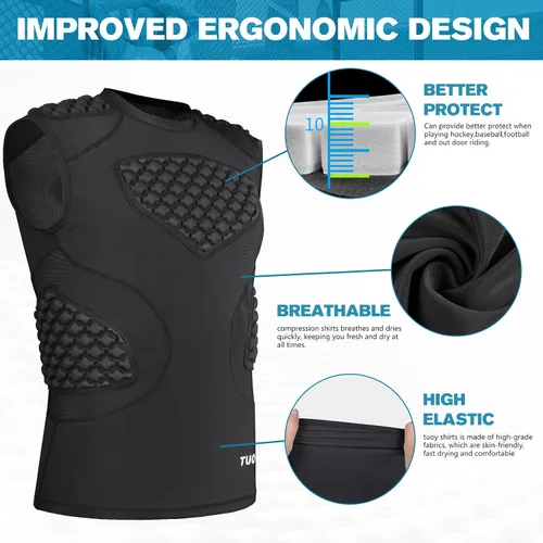 Vista 4 de DGXINJUN Chaleco protector de pecho de béisbol para hombre, camiseta acolchada con protector de esternón de corazón acanalado para sóftbol, fútbol