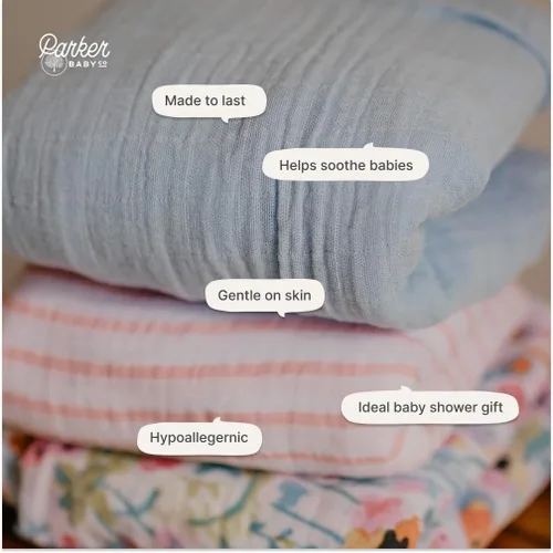 Vista 5 de Parker Mantas Envolventes para Bebé - Paquete de 3 Mantas Envolventes de Muselina 100% Algodón para Bebés Niñas - Conjunto Blossom Lightweight