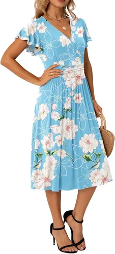 Vista 2 de GRECERELLE Vestido de primavera y verano para mujer casual con volantes manga cortalarga con cuello en V