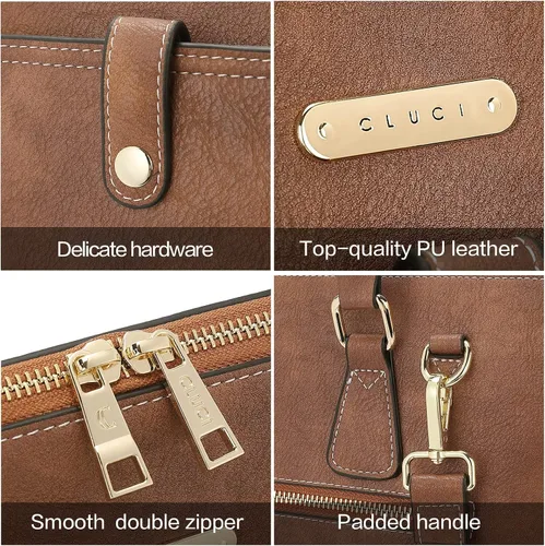 Vista 5 de CLUCI Maletín de cuero para mujer 15.6 pulgadas portátil de negocios vintage delgado bolso de hombro de las señoras