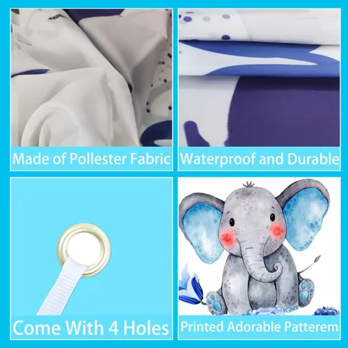 Vista 5 de Cartel de revelación de género con texto en inglés "I'm a Boy" para fiesta de baby shower, cabina de fotos, decoración de fondo de elefante azul