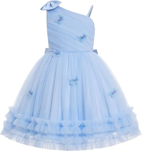 Vista 10 de IBTOM CASTLE Vestido de cumpleaños para niñas, con corazón, de tul, con destellos, de princesa, para bebé, vestido de niña de flores, para boda