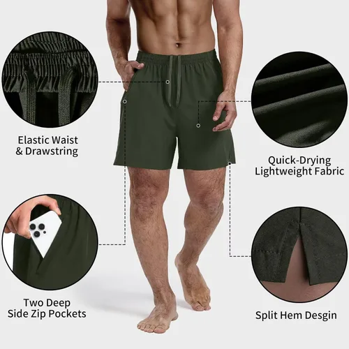 Vista 5 de 3 Pack Men's Athletic Running Shorts 5 Inch,Quick Dry Gym Workout Shorts with Zip Pockets