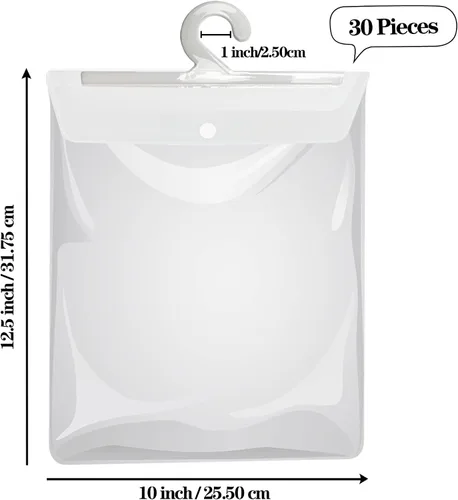 Vista 3 de Bolsas de almacenamiento colgantes con percha, bolsas de plástico transparente grandes con gancho de 13 x 11 pulgadas, bolsa para libros, kit