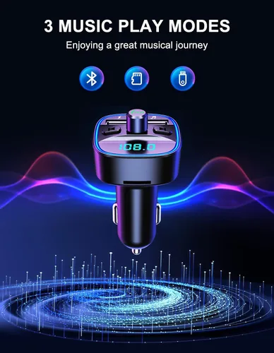 Vista 7 de Comsoon - Transmisor FM Bluetooth para auto, adaptador Bluetooth para auto, para música MP3, transmisión FM o llamadas con manos libres, con dos