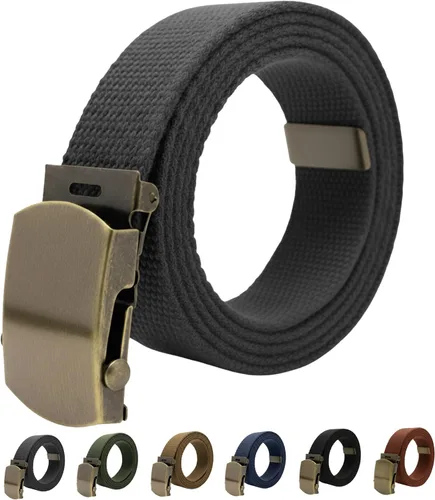 Vista 11 de Cinturón de lona para cinturón, cinturón militar, cinturón de golf, cinturón de uniforme con hebilla de latón antiguo y punta de 50 pulgadas