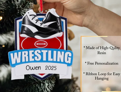 Vista 3 de Adorno de Navidad personalizado de lucha libre 2026 Decoración personalizada para árbol de Navidad de luchador Regalo de recuerdo único