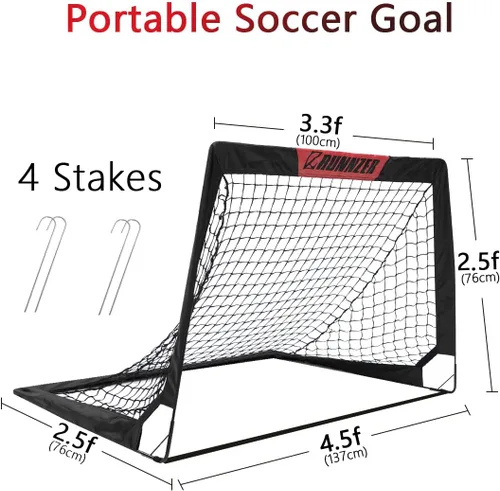 Vista 2 de L RUNNZER Portería de fútbol para niños, red de fútbol desplegable para patio trasero, juego de 2 con funda de transporte portátil